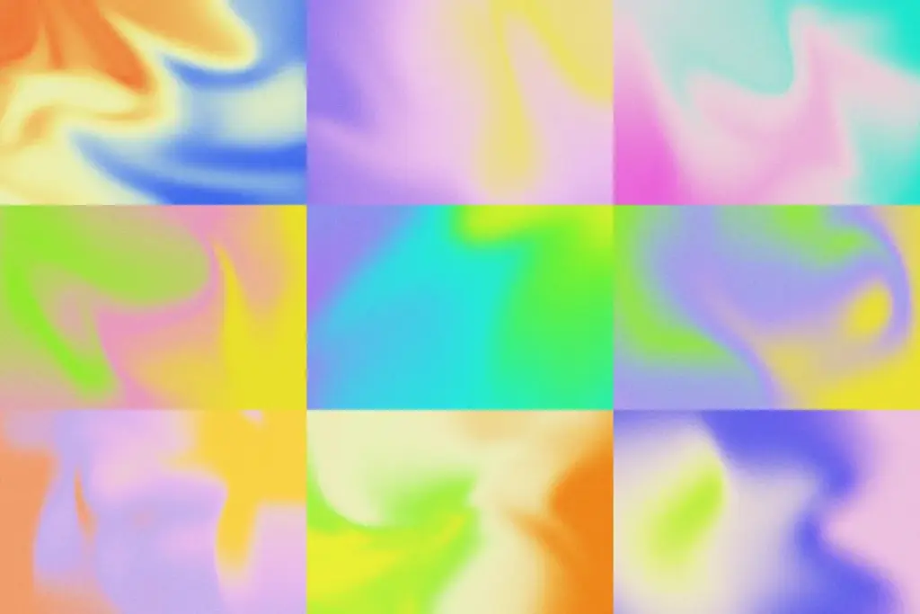 A series of 90s retro Backgrounds with psychedelic, wavy color patterns and a vintage grainy finish.