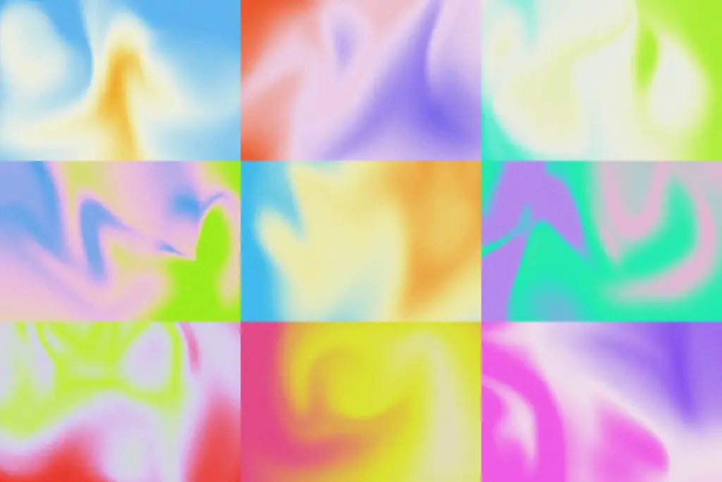 Bold Retro Graphics showcasing liquid-like movements and bright, saturated color gradients.