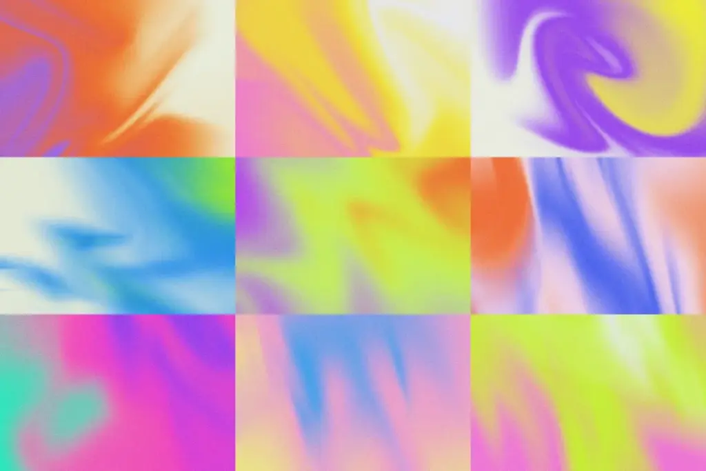 Smudged and distorted 90s Graphics with a distinct analog-style grain and neon hues.