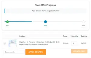 Coupons applied in the cart area automatically with ATCoupon WooCommerce discount plugin