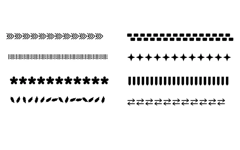Artistic procreate borders and brush strokes featuring floral shapes, stars, and tribal-style chevron patterns.