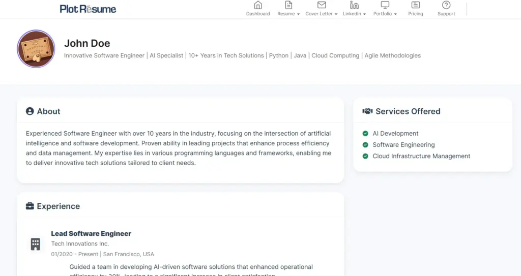 LinkedIn Cover letter creation using banners in Plotresume