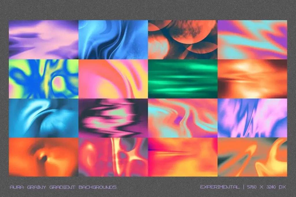 A vibrant, liquid-style Aura Gradient with swirling tones of magenta, neon green, and deep purple.