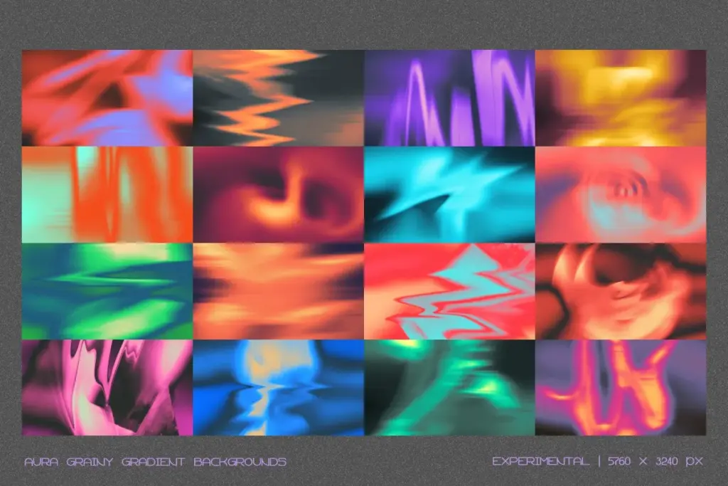 High-contrast Grainy Gradient featuring warped, psychedelic waves of orange, electric blue, and teal.