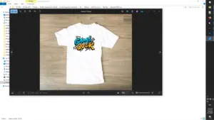 A white t-shirt apparel design created using the Mockups Generator.