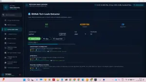 GitHub Tech Leads search module in the All in One data extractor for finding developer emails and repository data.