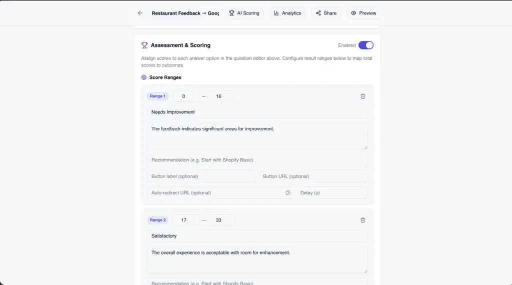 One click ai scoring with WenForm AI Form Builder