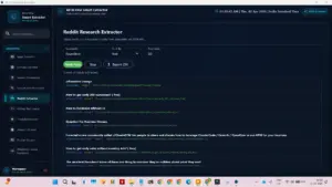 Reddit Research Extractor interface within the All in One data extractor for scraping subreddit discussions.