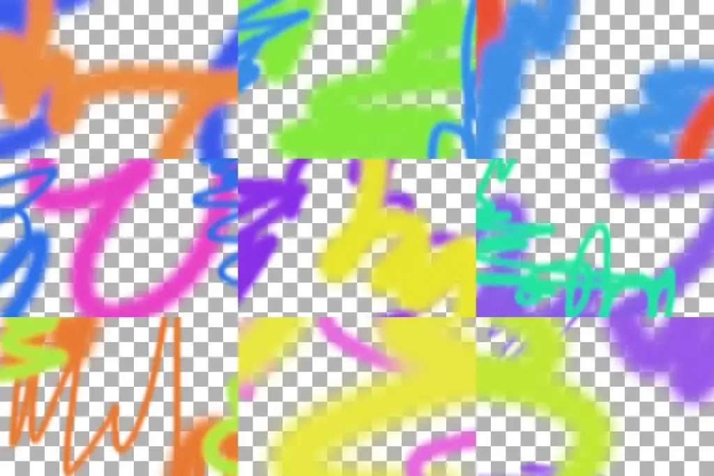 Abstract 90s retro backgrounds with thick, neon spray-paint textures and frame graphics.