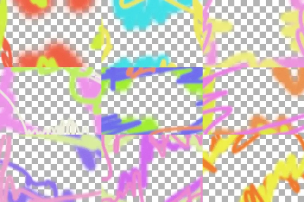 Neon-colored frame graphics with 90s retro backgrounds and urban illustrations.