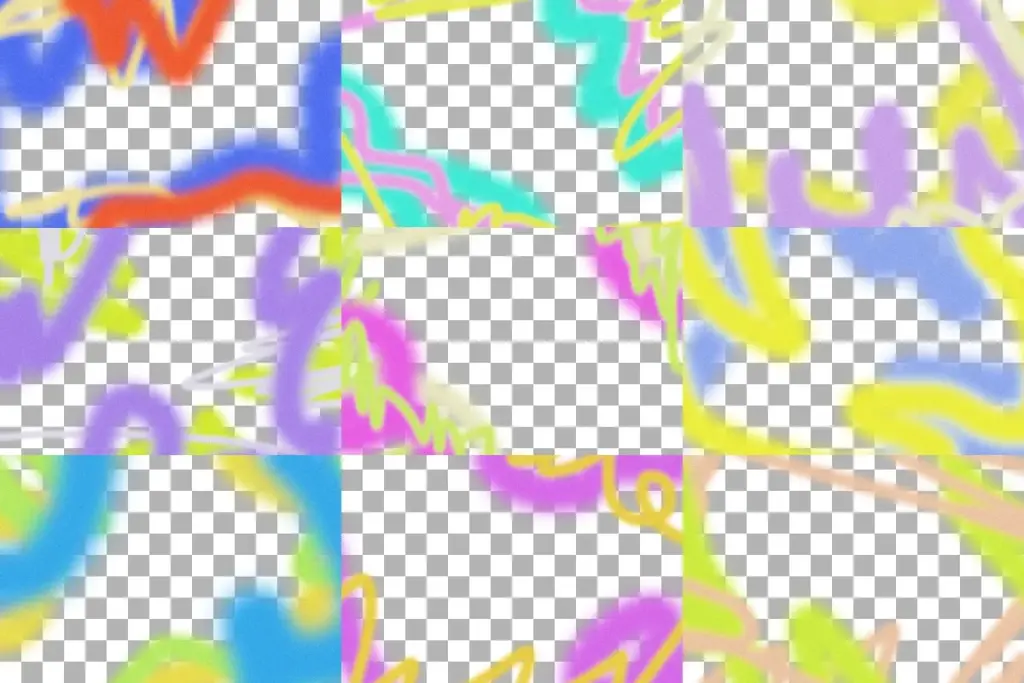 Colorful spray-paint frame graphics featuring 90s retro urban illustrations.