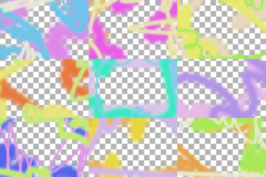 90s retro frame graphics featuring colorful neon spray-paint borders and urban illustrations.