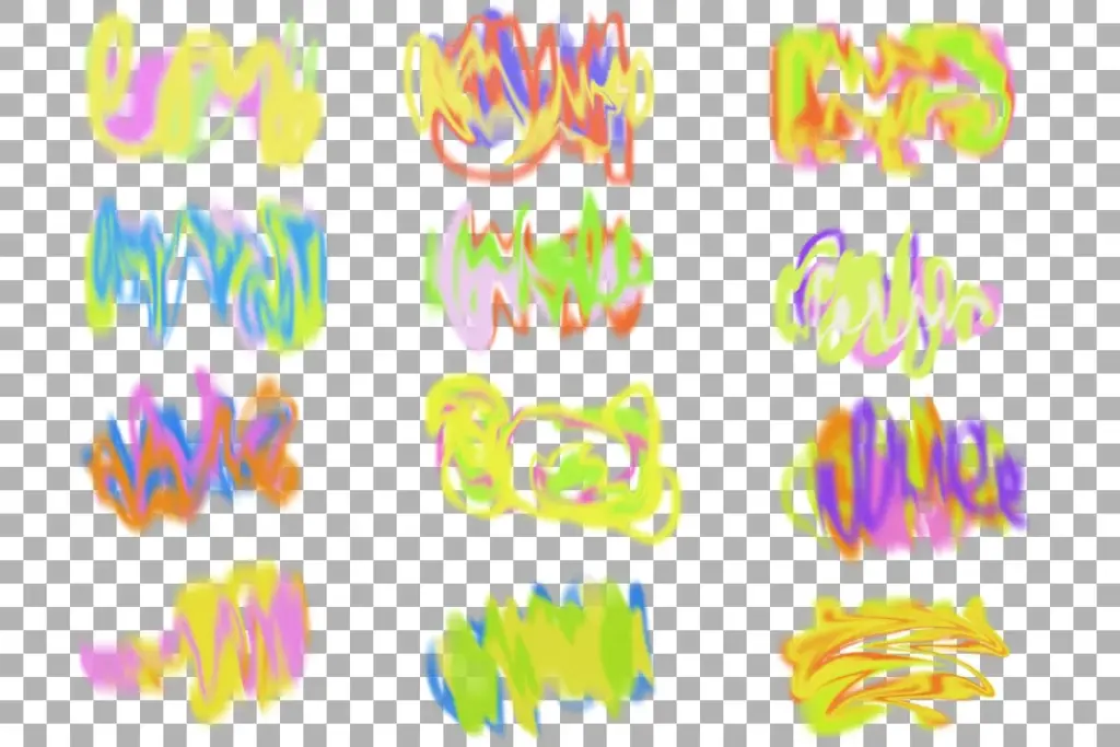 A collection of colorful, abstract retro graphic elements with 90s urban illustrations style.