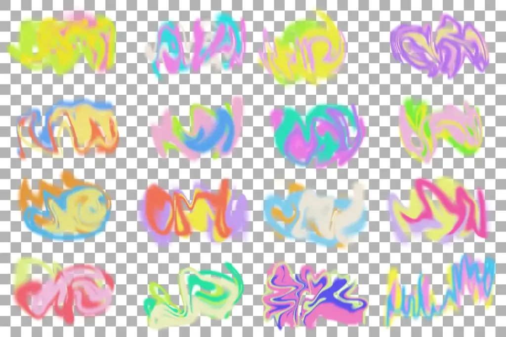 Vibrant, abstract urban illustrations and retro graphic elements featuring colorful spray-paint and swirl textures.