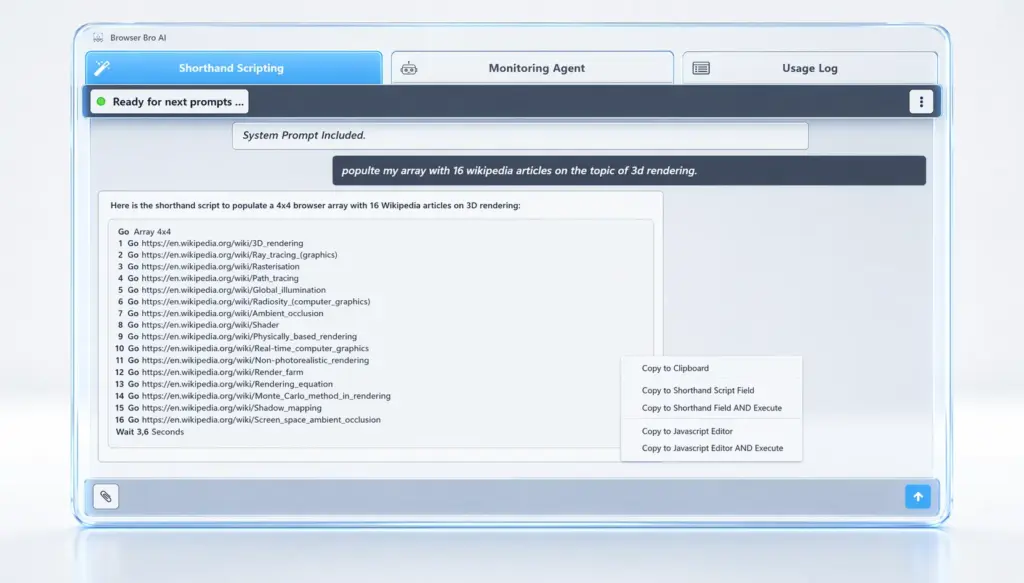 Shorthand Script Creatio in BrowserBro