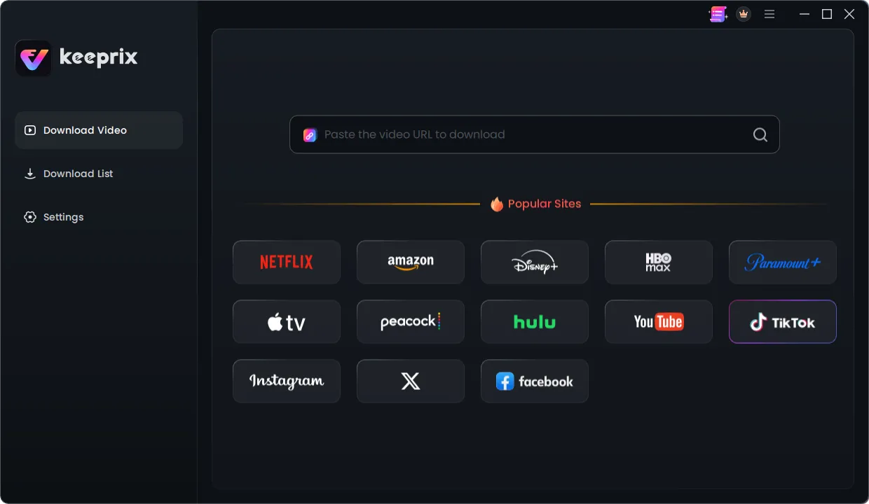 Keeprix All-in-one Video Downloader Dashboard with Supported Plaforms  