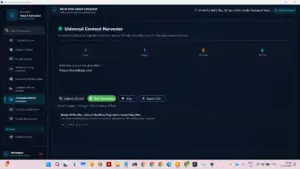 Universal Content Harvester dashboard in the All in one data extractor for bulk-scanning URLs and extracting media links.
