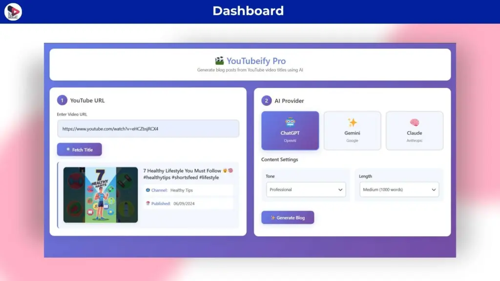 Generate Blog Post with URL with YouTubeify YouTube Video Transcriber