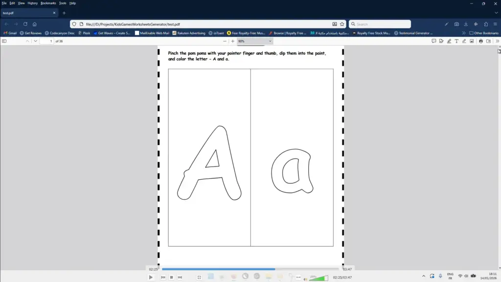 Uppercase letter A, lowercase a, painting activity of Kids Games Printables Generator