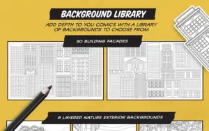 Building facades background of Comic Digital Assets Bundle