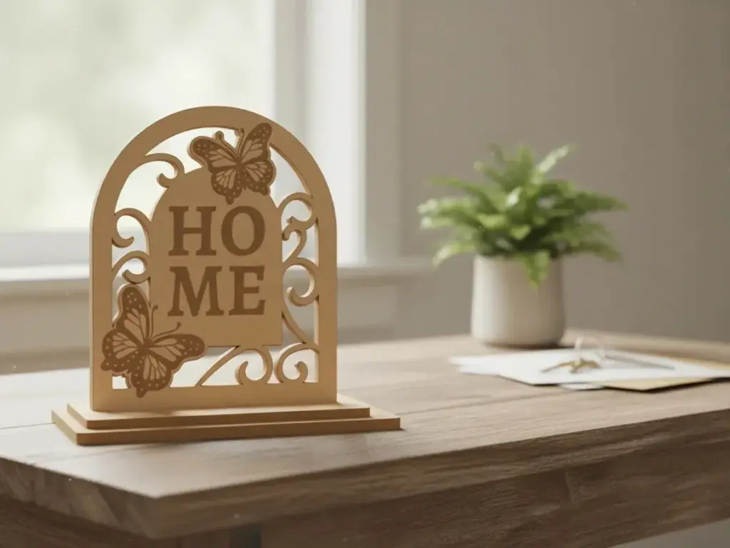 Wooden arch sign with scrollwork and butterflies of 700+ Laser Cut SVG Images Mega Bundle.