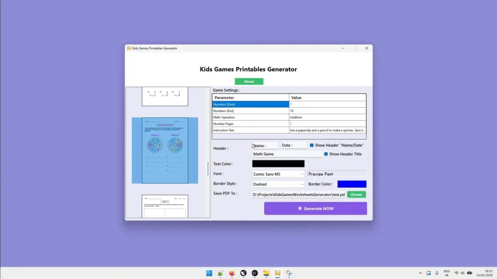 Spinner wheels, addition problems, colorful math worksheet of Kids Games Printables Generator