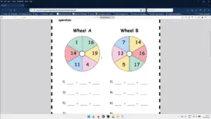Math spinner worksheet, settings panel, addition subtraction options of Kids Games Printables Generator