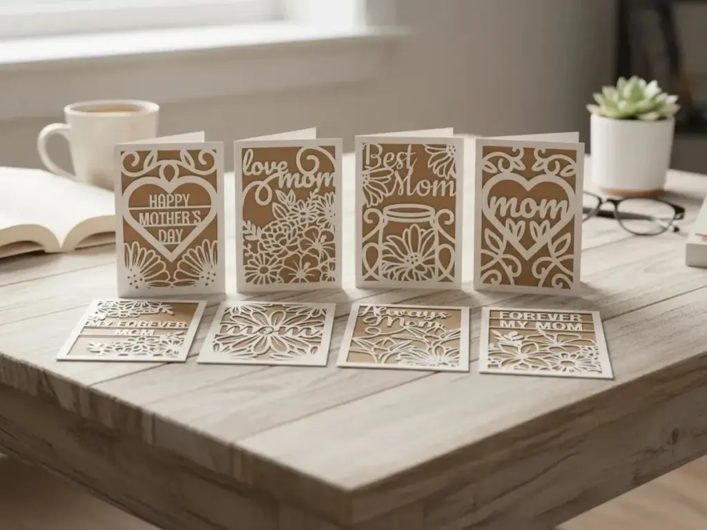 Mother’s Day cards with floral and heart motifs of 700+ Laser Cut SVG Images Mega Bundle.