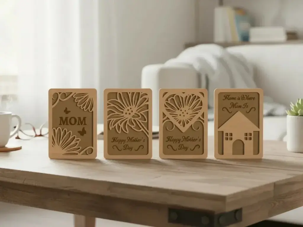 Wooden plaques with floral, heart, and house motifs of 700+ Laser Cut SVG Images Mega Bundle