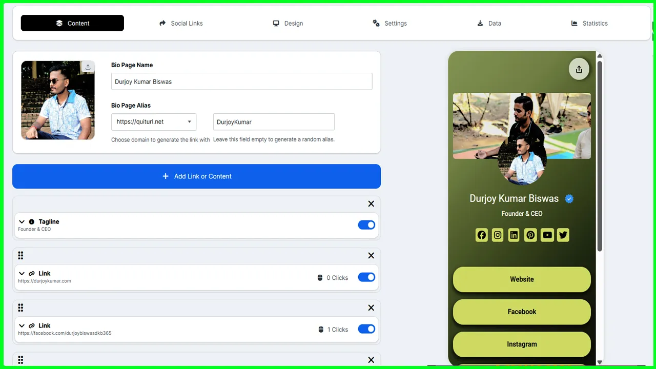 3. Create Smart Link in Bio Pages on QuitURL
