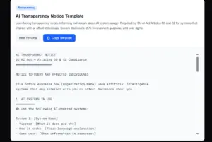 AI Transparency Templates in CompliPilot EU AI Act Compliance Tool