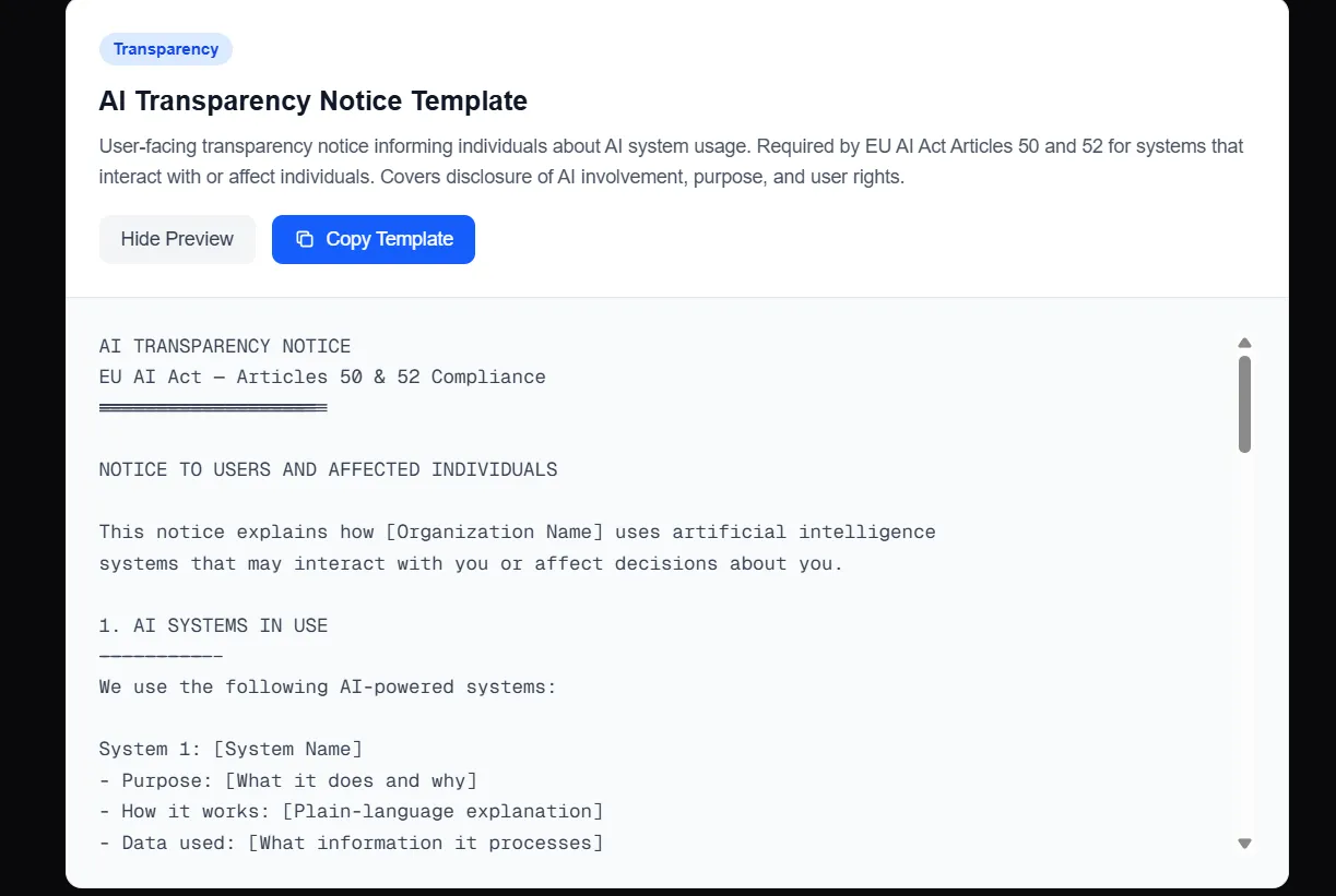 AI Transparency Templates in CompliPilot