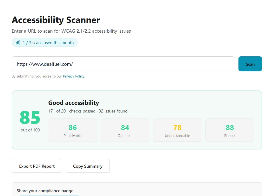 Scan website accessibility with FixMyWeb
