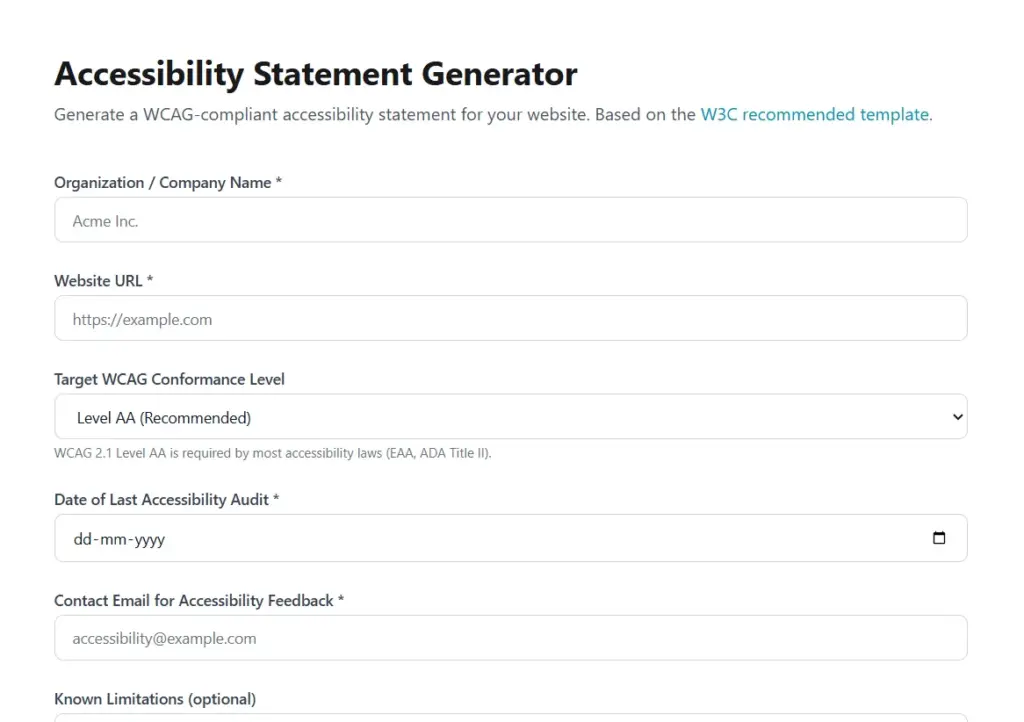 Generate Website Accessibility Statement using FixMyWeb Website Accessibility Checker