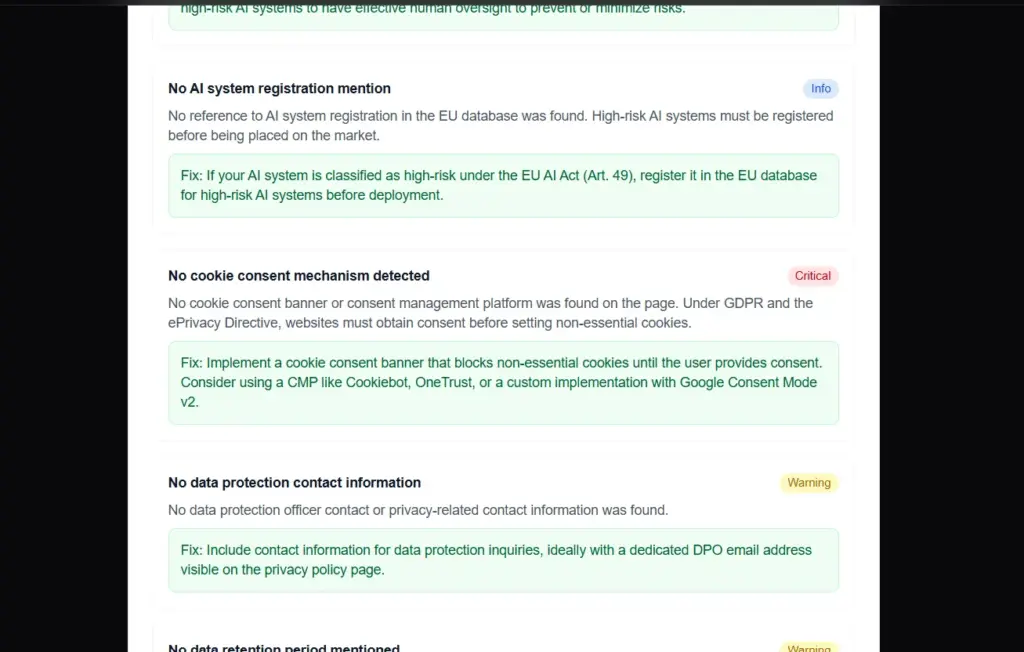 GDPR Data Protection Audit using CompliPilotEU AI Act Compliance Tool