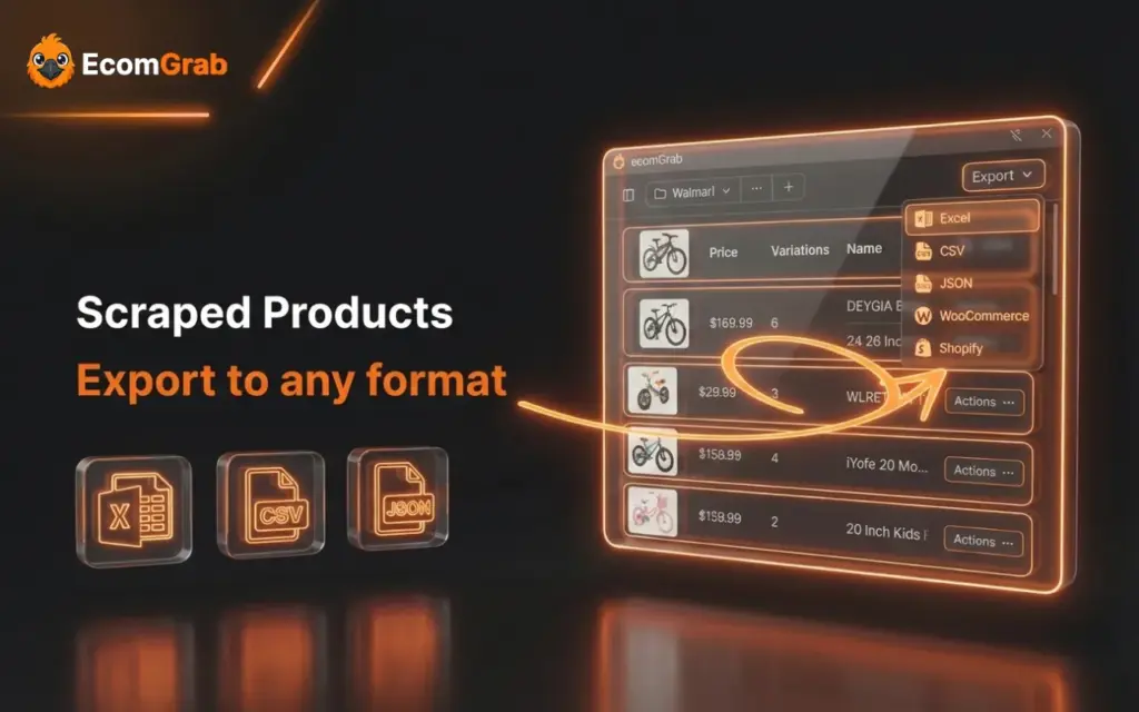 Export product information in any format using EcomGrab E-commerce Scraper