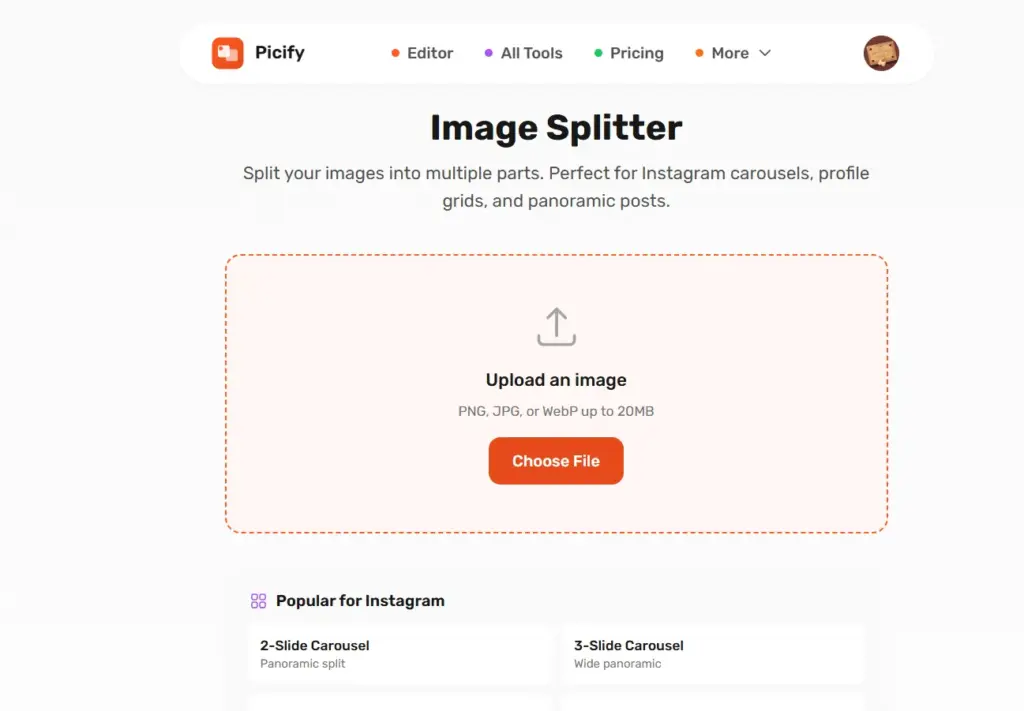 Picify AI-Powered Design Platform Image Splitter