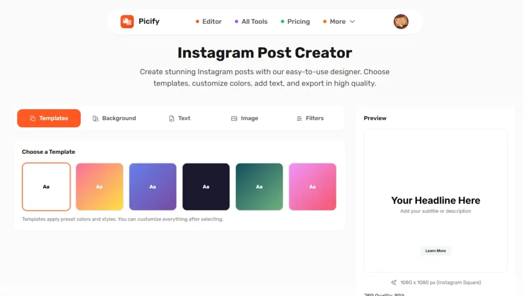 Picify AI-Powered Design Platform Instagram Post Creator