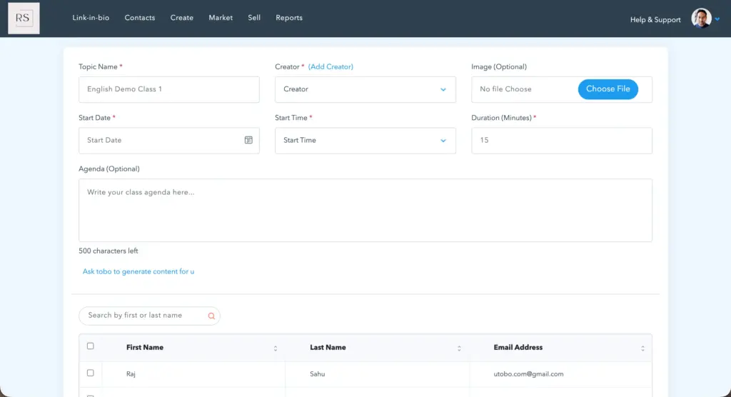 Live classes creation with utobo All-in-one Course platform