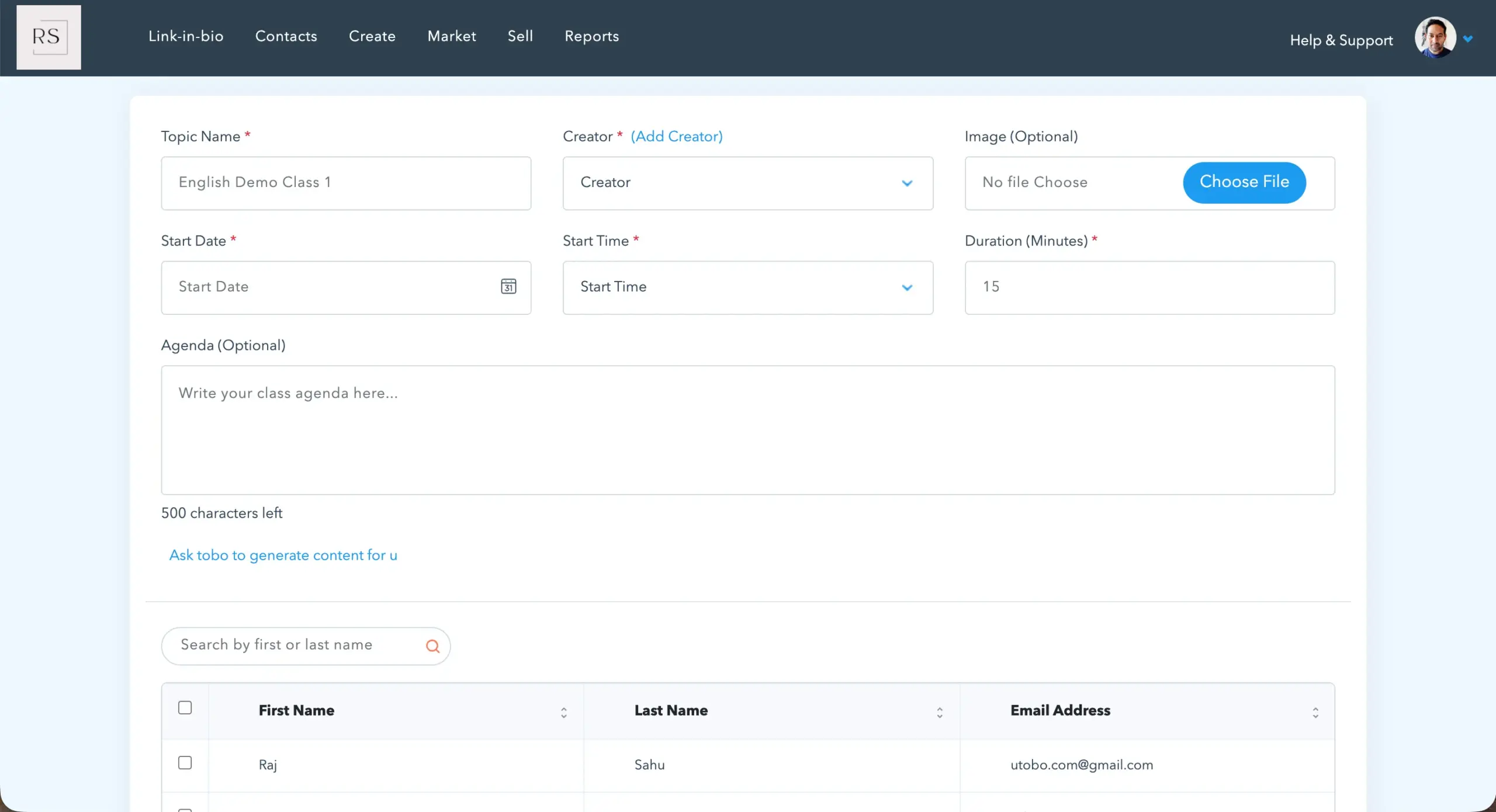 Live Classes Creation with utobo