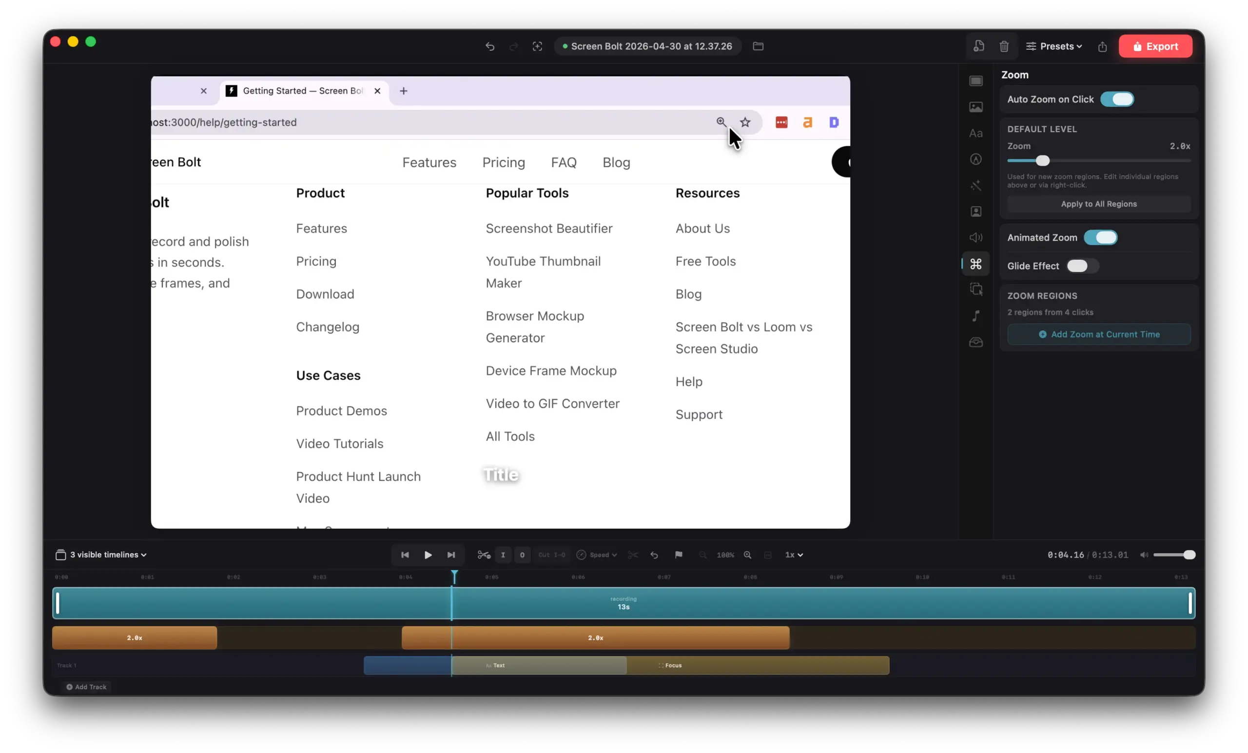 Screen Bolt Auto zoom settings
