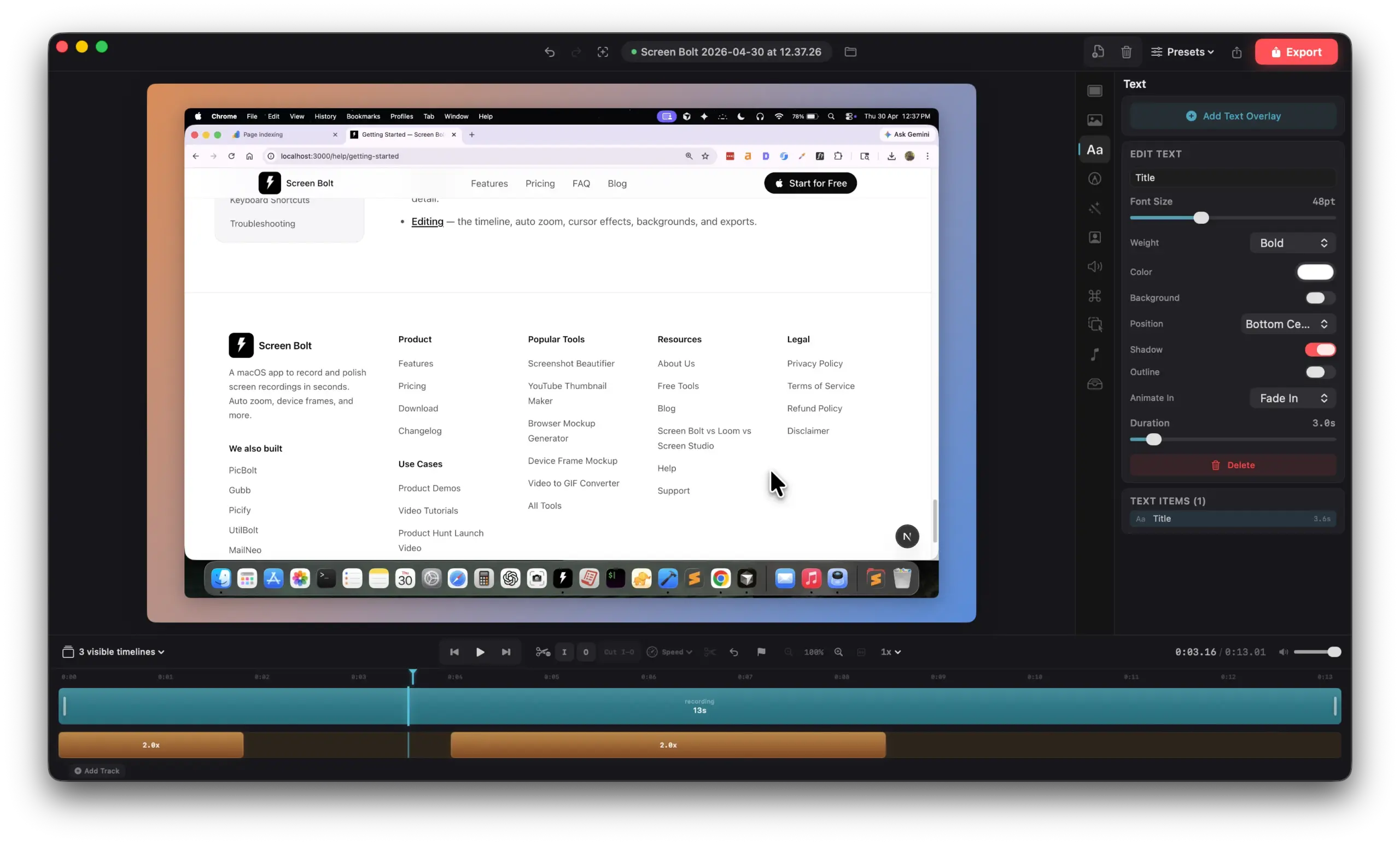 Screen Bolt Text overlays