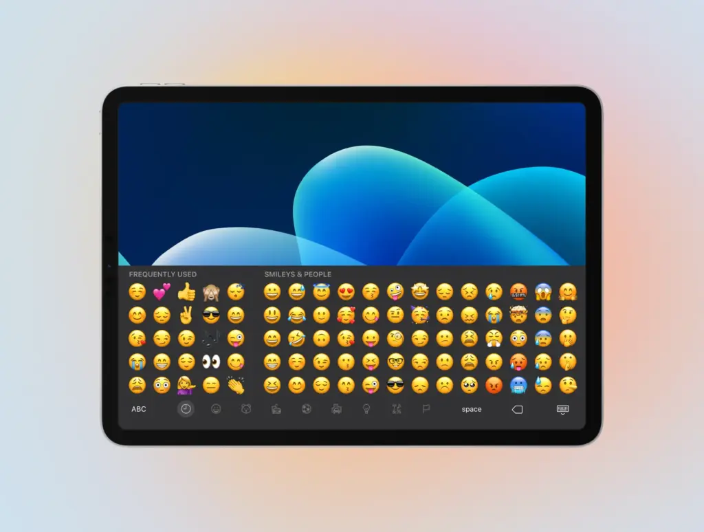 Emoji keyboard interface, smileys and gestures of Free IOS Keyboard UI Kit.