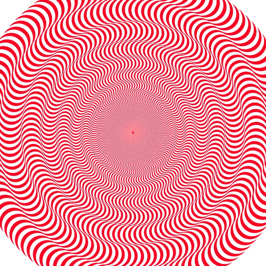 Concentric red and white spiral waves, hypnotic tunnel effect of Free Abstract Designs Bundle.