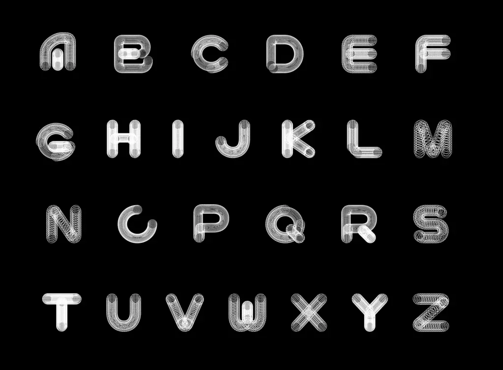 Geometric wireframe uppercase alphabet letters of Free Abstract Designs Bundle.