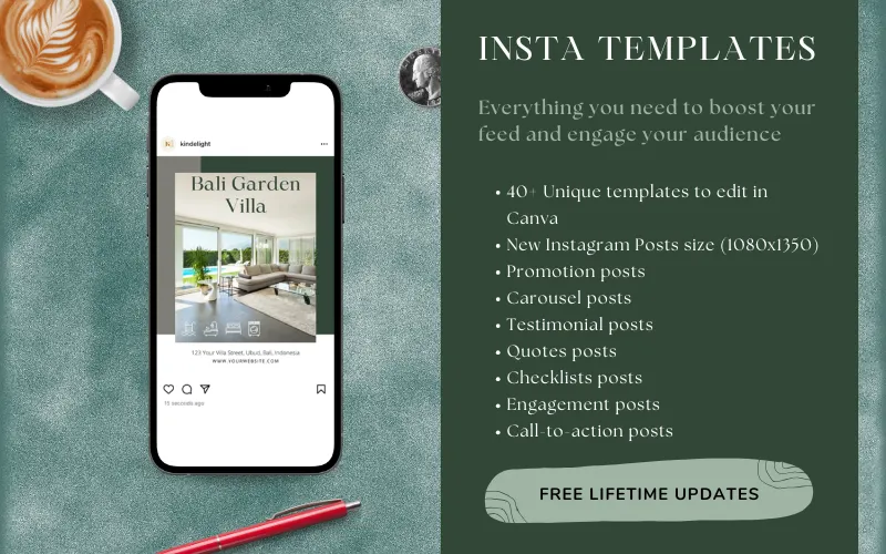 Create engaging villa and Airbnb Instagram posts with ready-to-edit Canva designs.