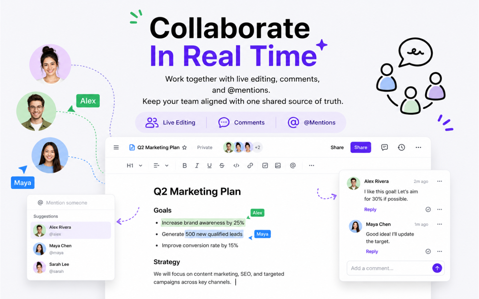 Work together with real-time editing, comments, and team updates.