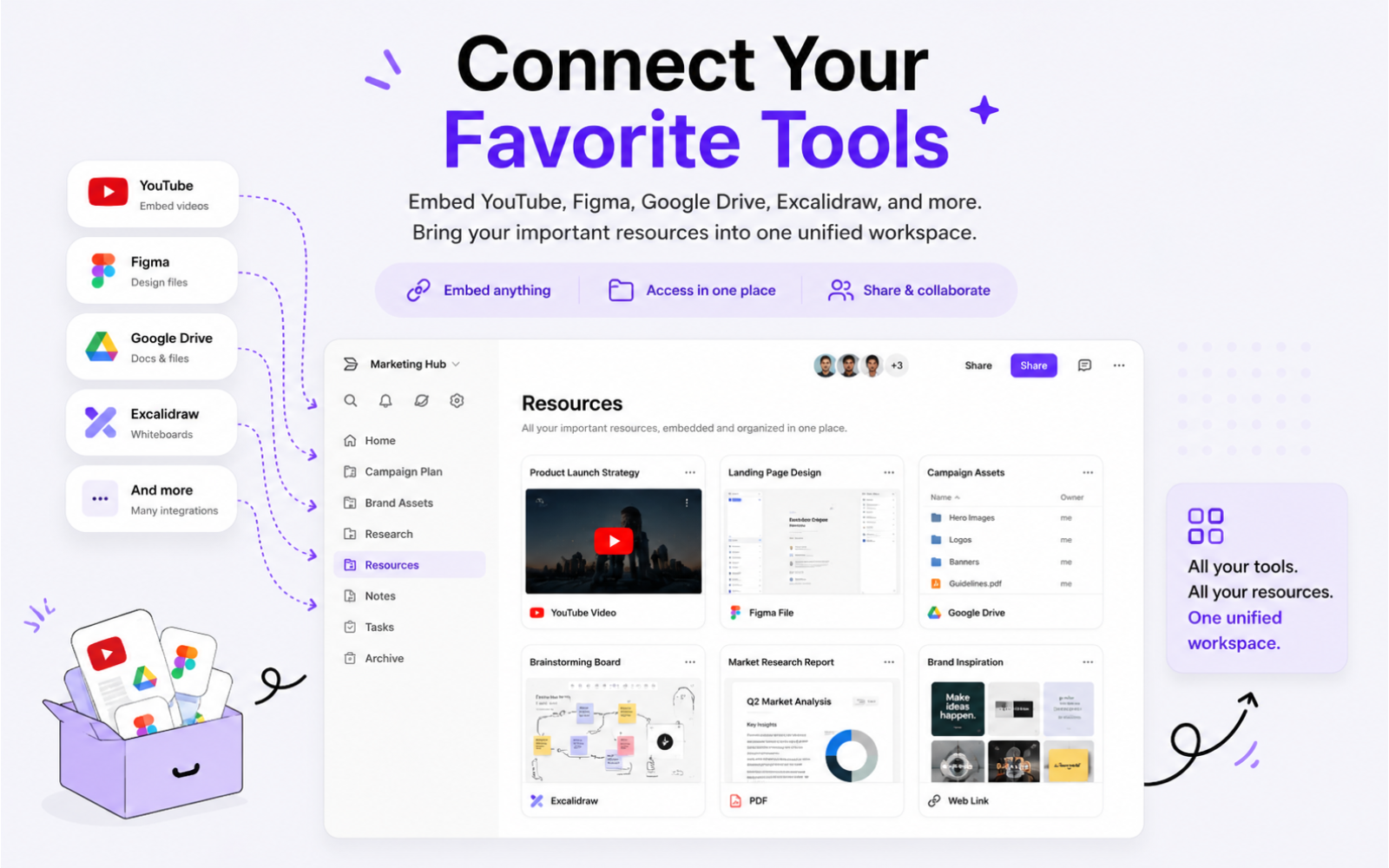 Bring your favorite tools and files into one unified workspace.