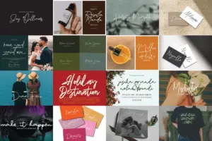 Business stationery and packaging using the Handwriting Signature Fonts Bundle.