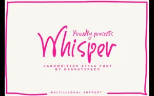 Title graphic showcasing the free whisper font in bright pink with a matching hand-drawn border.
